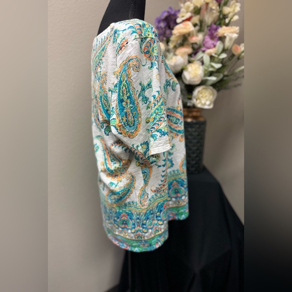 Chico's Multicolor Blue Multicolor Paisley Short Sleeve Top Size 2 (M) - Picture 2 of 8